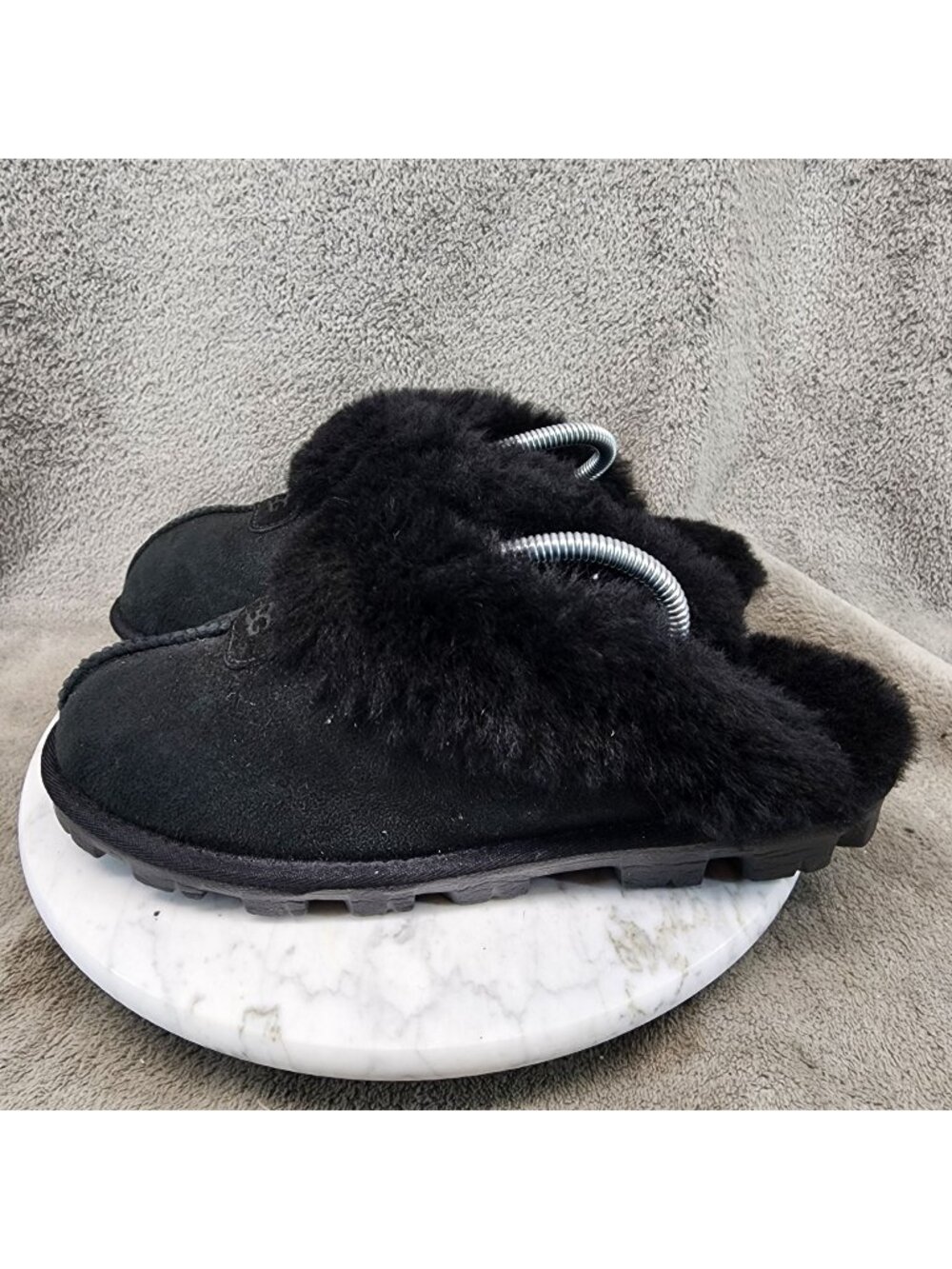 UGG Shoes Womens Size 8 Black Suede Shearling Slip On Slippers *Read*